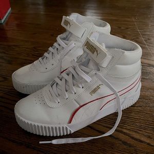 WOMEN'S PUMA CARINA MID LOGO BLOCK HIGH-TOP SNEAKERS, Size 8